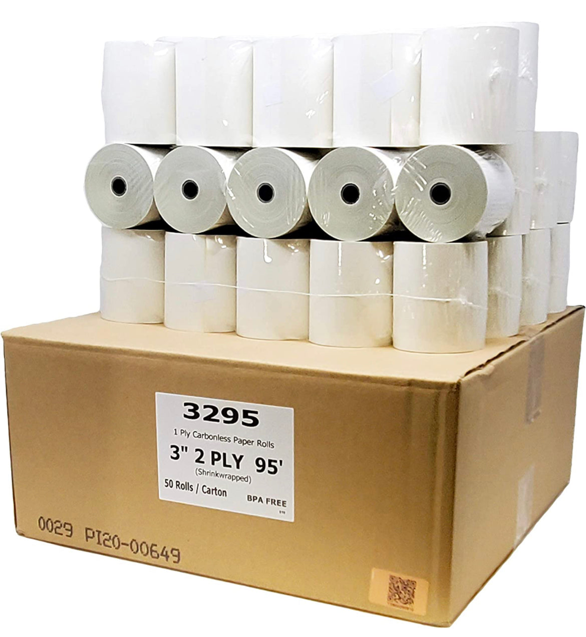 3" x 90' 2-Ply Carbonless Receipt Paper Rolls - White/Canary (50 Rolls)